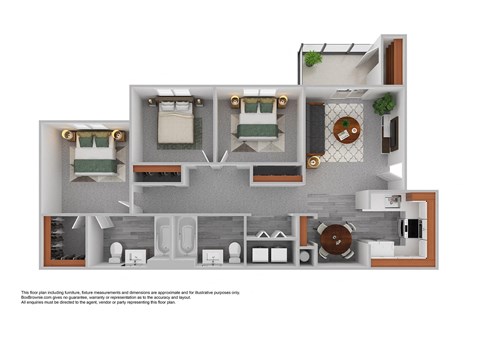 Floor plan for 3 beds, 2 baths, 1100 sqft